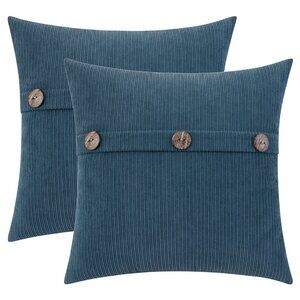 2 HWY 50 Blue Chenille Throw Pillow Covers 18x18 Inch with Triple Buttons